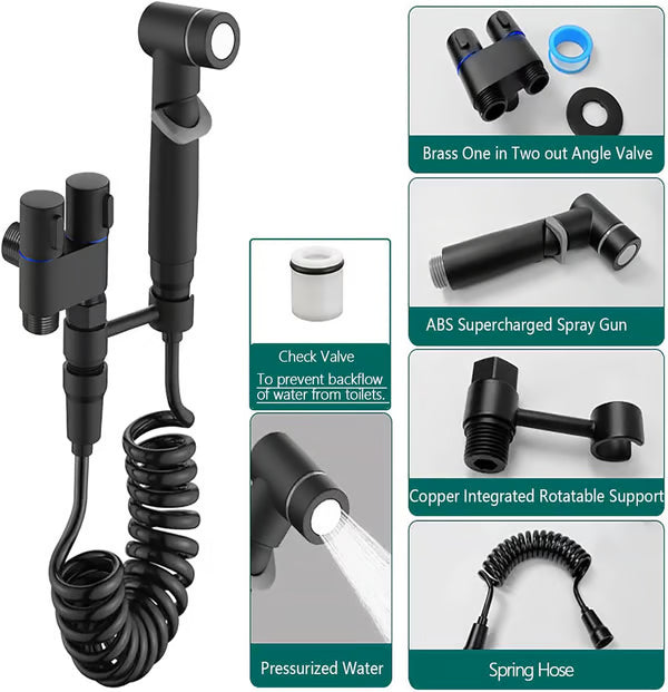 1-In-2-Handheld Out Dual Control Valve Bidet Sprayer for Toilet